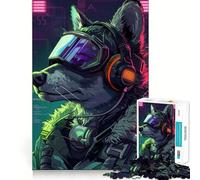 Puzzle 1000 pièces Loup Cyberpunk Néon pour Adolescents,Jeu de réflexion,découpe Laser pour Un Assemblage Parfait,activité de Groupe relaxante en intérieur (38x52cm)