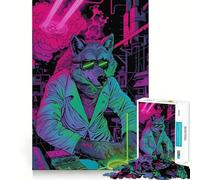 Puzzle 1000 pièces Loup Cyberpunk Néon pour Adultes,Jeu de résolution de problèmes,qualité Professionnelle,activité de Groupe relaxante en intérieur (50x75cm)