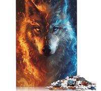 Puzzle 1000 pièces Loup de Glace et de Feu Puzzles Adultes Difficulté Puzzles Éducation Jouets Jeux Famille Décoration 1000pcs (75x50cm)