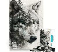 Puzzle 1000 pièces Loup Double Exposition Adultes Jeu de mémoire et de Concentration Format Compact et sans Espace Idéal pour des Moments de Jeu en Famille (50x75cm)