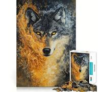 Puzzle 1000 pièces Loup en Flammes Jeu cognitif Amusant Pièces Robustes et aux découpes nettes Exercice Mental Calme à Faire à la Maison (38x52cm)