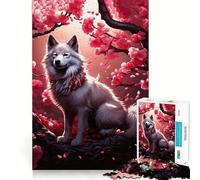 Puzzle 1000 pièces Loup en Fleurs de Cerisier Jeu de logique et de réflexion Artistique Activité Calme pour Un Anniversaire (38x52cm)