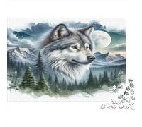 Puzzle 1000 pièces Loup en Paysage Montagneux, Forêt Lunaire, développe la Concentration, Carton Haut de Gamme, pour Adolescents, 70x50 cm