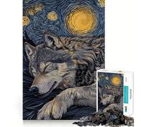 Puzzle 1000 pièces Loup endormi la Nuit étoilée pour Adultes, Anti-Stress, découpe précise, Cadeau du Père Noël 50x75cm