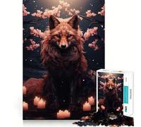 Puzzle 1000 pièces Loup et Fleurs de Cerisier Jeu de précision et d'adresse mentale Jeu Facile Cadeau Artistique de Noël (38x52cm)