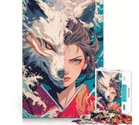 Puzzle 1000 pièces Loup et Geisha Dualité Jeu de réflexion Amusant Conception sans Espace pour Les réunions de Famille (38x52cm)