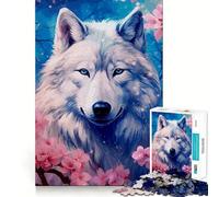 Puzzle 1000 pièces Loup Fleurs de Cerisier Jeu de réflexion et d'exercice Emboîtement précis sans espaces Défi cérébral interactif pour la Maison (50x75cm)
