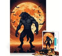 Puzzle 1000 pièces Loup-Garou Lune Animal Adultes Jeu de mémoire Amusant Découpe Nette Composants Robustes Cadeau Unique pour soulager Le Stress (38x26cm)