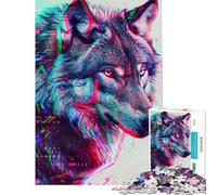 Puzzle 1000 pièces Loup Glitch Néon Jeu de détente pour Adultes Analyse et logique Idéal comme Cadeau pour Toute la Famille (Dimensions 38x26cm)