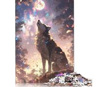 Puzzle 1000 pièces Loup Hurlant à la Lune pour Adultes, difficulté : renforce Les Relations Entre Les Membres de la Famille (1000 pièces, 75 x 50 cm).