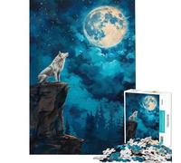 Puzzle 1000 pièces Loup Hurlant au Clair de Lune Défi cérébral et intellectuel Jouet addictif Jeu Impossible Anti-Stress Idée Cadeau (Dimensions 38x52cm)