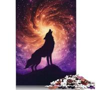 Puzzle 1000 Pièces - Loup Hurlant Dans Le Ciel Cosmique - Puzzle en Bois pour Adultes Jeu Défiant - 1000 Pièces (75x50cm)