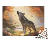 Puzzle 1000 Pièces Loup Hurlant Nature d’Automne - Relaxant, Anti-Stress, Exercice Cérébral pour Personnes Âgées, Adolescents et Débutants, 52x38cm