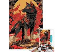 Puzzle 1000 pièces Loup Japonais et Nuages Rouges Puzzle pour Adultes Niveau Difficile Stimule Le Cerveau Idée Cadeau Noël/Anniversaire (50x75cm)