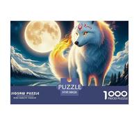 Puzzle 1000 pièces Loup, Jeu éducatif et décompression - Loup Blanc et Double Lune pour Adultes, décoration Murale et Cadeaux 38x26cm