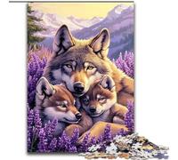 Puzzle 1000 pièces Loup Lavande en Bois pour Adultes 50x75cm Idéal pour Les Amoureux, Cadeau Parfait pour Noël, Le Nouvel an ou la Saint-Valentin