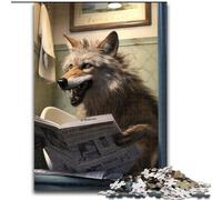 Puzzle 1000 pièces Loup lisant Un Journal pour Adultes, Divertissement Relaxant, Cadeau de Noël idéal et décoration d'intérieur (Taille 26x38cm)