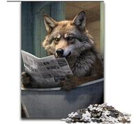 Puzzle 1000 pièces Loup lisant Un Journal Puzzle 1000 pièces Cadeau de Noël Adolescent Réduction du Stress Cadeau Unique et Cool pour la Famille (Taille 50x75cm)