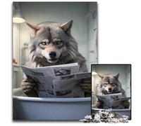 Puzzle 1000 pièces Loup lisant Un Journal Puzzles Difficiles pour Adultes pour Les Anniversaires et Les fêtes 50x75cm/19,68x29,52 Pouces