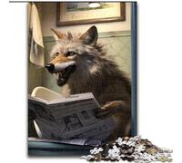 Puzzle 1000 pièces Loup lisant Un Journal Puzzles en Bois Jeu de réflexion Stimulant à Faire soi-même, activité familiale Interactive (Taille 38x26cm)