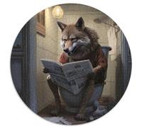 Puzzle 1000 pièces Loup lisant Un Journal, Rond en Carton, pour Adolescents, Jeux éducatifs familiaux, décoration d'intérieur, Cadeau 1000 pièces (67,5x67,5cm)