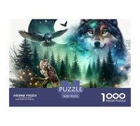 Puzzle 1000 pièces Loup - Loup, Aurore boréale, forêt et Chouette, Puzzle pour Adultes, Jeu éducatif, idée Cadeau 70x50cm