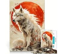 Puzzle 1000 pièces Loup Lune Rouge pour Adultes Jeu de réflexion et d'entraînement Emboîtement Parfait Pas de pièces détachées Cadeau Unique pour soulager Le Stress (50x75cm)