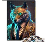 Puzzle 1000 pièces Loup Manager en Costume en Bois, idéal pour s'amuser en Famille Lors des Anniversaires et de Noël 50x75cm Jeu d'intérieur éducatif et Amusant pour la décoration intérieure