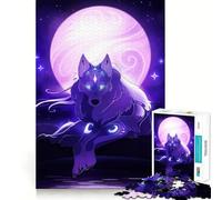 Puzzle 1000 pièces Loup Mystique sous Une Lune Violette pour Adolescents, idéal pour renforcer la mémoire, se détendre à la Maison, Bords Nets, Cadeau précieux (50x75cm)