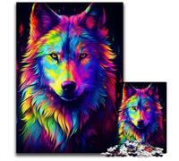 Puzzle 1000 pièces Loup Néon en Carton, Jeu Familial interactif, pour Les fêtes, Jeu d'activités familiales 26x38cm/10,23x14,96 Pouces