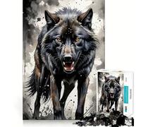 Puzzle 1000 pièces Loup Noir Aquarelle Bords sans Couture,Jeu de réflexion Amusant,Temps Libre divertissant,Cadeau Artistique de Noël (50x75cm)