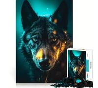 Puzzle 1000 pièces Loup Noir aux Bords sans Couture néon,Jeu de réflexion Amusant,Divertissement idéal pour se détendre,Cadeau Artistique de Noël (38x26cm)