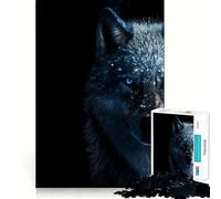 Puzzle 1000 pièces Loup Noir aux Yeux Bleus Décoration soignée,Casse-tête,Cadeau,Jeu de Paix,œuvre d'art de Noël (38x52cm)