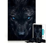 Puzzle 1000 pièces Loup Noir aux Yeux Bleus,Jeu d'articulation Pointue,entraînement cérébral Amusant,Jeu de détente,décoration Murale de Noël (38x26cm)