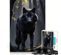 Puzzle 1000 pièces Loup Noir aux Yeux Jaunes,Bords Fins,Jeu créatif,Loisir créatif,Cadeau de décoration d'anniversaire (38x26cm)