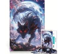 Puzzle 1000 pièces Loup Noir aux Yeux Rouges,Bords Fins,Jeu créatif,Loisir créatif,Cadeau de décoration d'anniversaire (50x75cm)