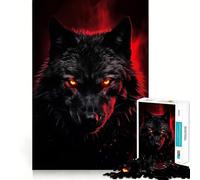 Puzzle 1000 pièces Loup Noir aux Yeux Rouges Décoration soignée,Casse-tête,Cadeau,Jeu de Paix,œuvre d'art de Noël (38x26cm)