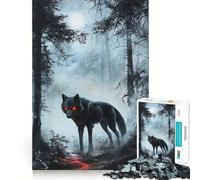 Puzzle 1000 pièces Loup Noir dans la forêt,Bords Fins,Loisir créatif,Jeu de détente,Cadeau de décoration d'anniversaire (38x26cm)