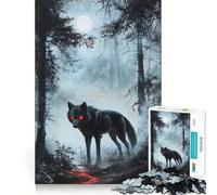 Puzzle 1000 pièces Loup Noir dans la forêt,Bords sans Couture,Jeu de réflexion Amusant,Divertissement idéal pour se détendre,Cadeau Artistique de Noël (50x75cm)