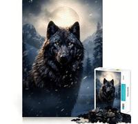 Puzzle 1000 pièces Loup Noir dans la Neige,découpe précise,défi Intelligent et Amusant,Divertissement et décoration de Noël (50x75cm)
