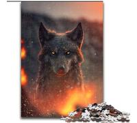 Puzzle 1000 pièces Loup Noir en feu en Bois, Jeu interactif Familial, Casse-tête, Jouet éducatif 1000 pièces(50x75cm)