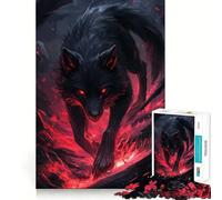 Puzzle 1000 pièces Loup Noir en Flammes,découpe précise,défi Intelligent et Amusant,Divertissement et décoration de Noël (50x75cm)