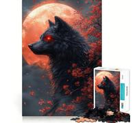Puzzle 1000 pièces Loup Noir et Lune de Sang,décoration soignée,Casse-tête,Cadeau,Jeu de Paix,œuvre d'art de Noël (38x52cm)