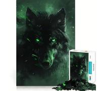 Puzzle 1000 pièces Loup Noir Gardien,découpe précise,activité ludique et Intelligente,Moment de détente,Cadeau de décoration d'anniversaire (38x26cm)