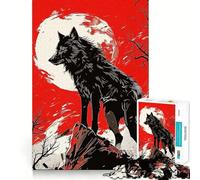 Puzzle 1000 pièces Loup Noir Peinture Bordure sans Couture,Jeu de réflexion Amusant,Temps Libre divertissant,Cadeau Artistique de Noël (38x52cm)