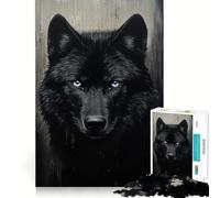 Puzzle 1000 pièces Loup Noir Portrait Bords Parfaits,Jeu d'entraînement cérébral,Jeu de Relaxation Amusant,Cadeau de décoration d'anniversaire (38x26cm)