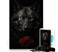 Puzzle 1000 pièces Loup Noir Rose Rouge foncé Découpe Impeccable Jeu de réflexion Amusant et Stimulant,Divertissement idéal pour Les Moments de détente,Cadeau Artistique de Noël (50x75cm)