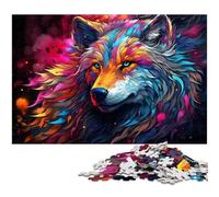 Puzzle 1000 pièces Loup psychédélique coloré pour Adultes Puzzle en Bois décoration familiale 1000 pièces (75 x 50 cm)