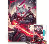 Puzzle 1000 pièces Loup Samouraï à l'Épée Rouge pour Adultes Jeu Stimulant l'espoir Surface Lisse sans bavures Passe-Temps Fascinant pour Les Moments de Détente (50x75cm)
