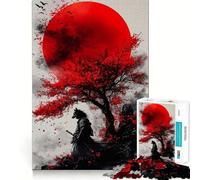 Puzzle 1000 pièces Loup Samouraï Lune Rouge Jeu de réflexion de qualité supérieure,découpé au Laser Exercice Mental Calme à Faire à la Maison (38x26cm)